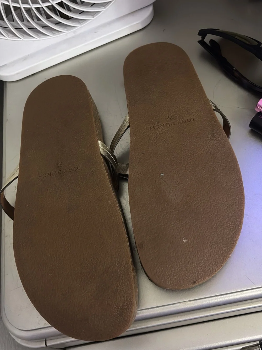 Tory Burch Metallic Gold Logo Thong Sandals